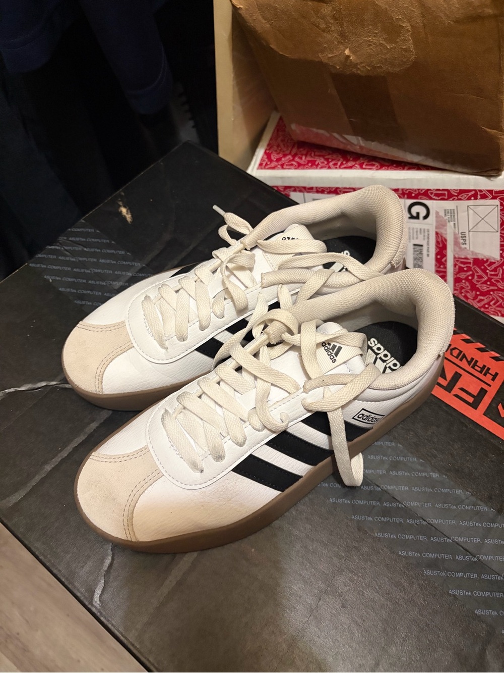 adidas women size 6 Classic Sneakers in White, Black and Tan